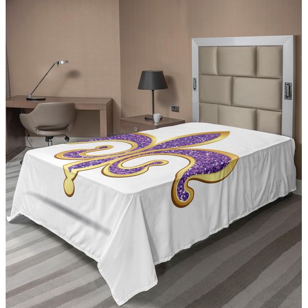 Abakuhaus Fleur De Lis Lenzuolo, Design Araldico Artistico Simbolo Medievale Nostalgico Elementi Antichi, Morbido E Confortevole Lenzuolo Superiore Per Un Letto Decorativo 1 Pezzo 260 Cm X 168 Cm, Giallo Viola-image