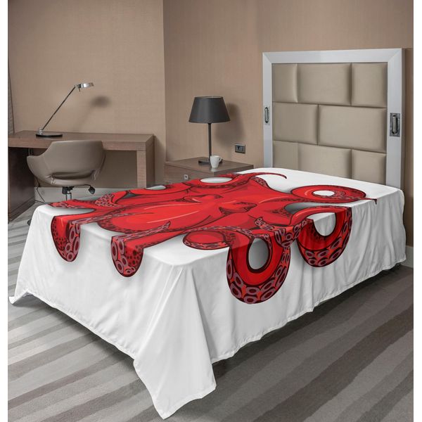 Abakuhaus Lenzuolo Con Calamaro, Polipo, Ombra, Animale Marino Tropicale, Tentacoli Marini, Stampa Grafica Semplice, Lenzuolo Morbido E Confortevole Per Un Letto Decorativo, 1 Pezzo, 190 Cm X 100 Cm, Rosso-image
