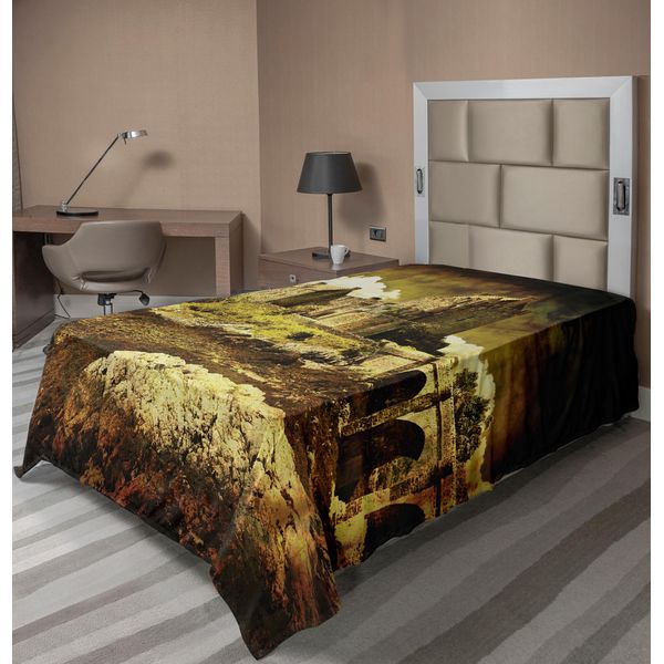Abakuhaus Lenzuolo Medievale, Antico Castello Scozzese, Stile Vintage, Cultura Medievale Europea, Patrimonio Culturale, Foto Di Città, Lenzuolo Morbido E Confortevole Per Un Letto Decorativo, 1 Pezzo, 260 Cm X 168 Cm, Grigio Verde-image