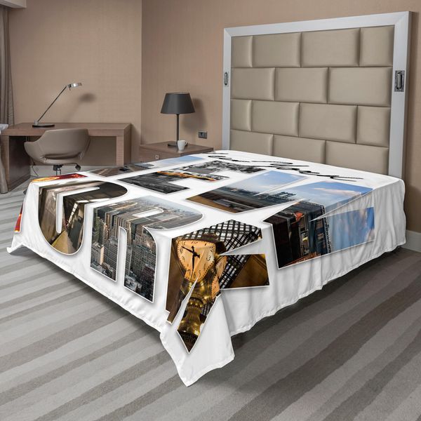 Abakuhaus Lenzuolo New York, Collage Di New York City, Paesaggio, Ponte, Metropolitana, Grattacieli, Torre Dell'orologio, Traffico, Taxi, Lenzuolo Morbido E Confortevole Per Un Letto Decorativo, 1 Pezzo, 260 Cm X 228 Cm, Multicolore-image