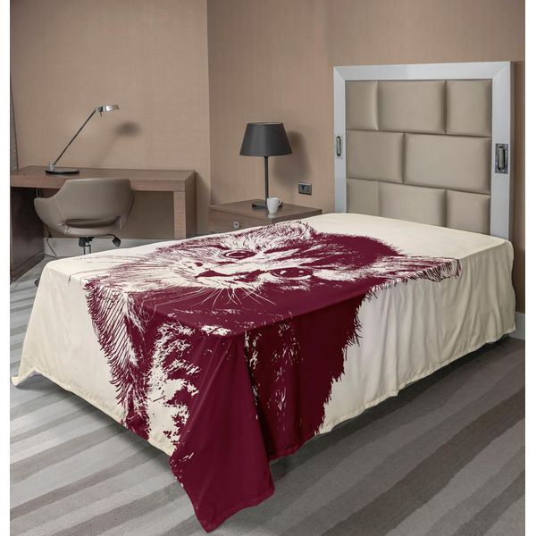 Abakuhaus Lenzuolo Per Letto, Illustrazione Di Gatto Sporco, Innocente Gattino Su Un Vintage, Morbido E Confortevole Lenzuolo Superiore Per Un Letto Decorativo 1 Pezzo 190 Cm X 100 Cm, Marrone Rossiccio Crema-image