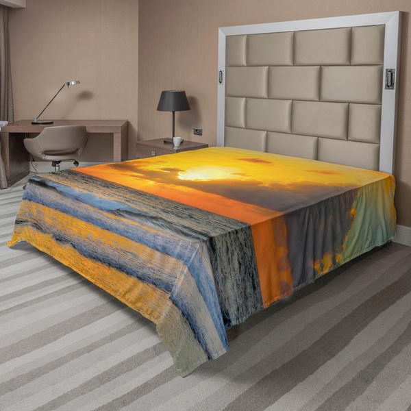 Abakuhaus Lenzuolo Ocean, Mattina Sulla Spiaggia In Brasile Sole Splendente Nuvole Sul Mare Tramonto Immagine, Morbido E Confortevole Lenzuolo Superiore Per Un Letto Decorativo 1 Pezzo 244 Cm X 205 Cm, Arancione Grigio-image
