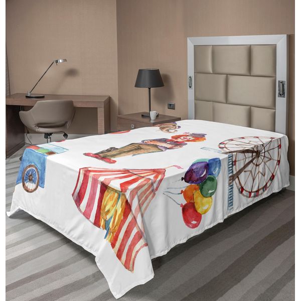 Abakuhaus Lenzuolo Da Letto Circus, Elementi Circensi Con Clown, Elefante, Palloncini, Furgoncino Dei Gelati, Illustrazione Ad Acquerello, Lenzuolo Morbido E Confortevole Per Un Letto Decorativo, 1 Pezzo, 260 Cm X 168 Cm, Multicolore-image