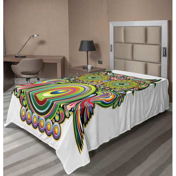 Abakuhaus Lenzuolo Con Motivo Gufo, Motivi Psichedelici Uccelli Con Elementi Etnici Universo Saggio Animale, Lenzuolo Morbido E Confortevole Per Un Letto Decorativo 1 Pezzo 260 Cm X 168 Cm, Multicolore-image