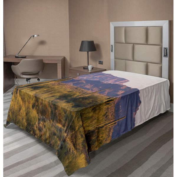 Abakuhaus Lenzuolo Saguaro, Paesaggio Desertico Dell'arizona Con Immagine Serale Della Natura Selvaggia Della Montagna Cactus In Primavera, Lenzuolo Morbido E Confortevole Per Un Letto Decorativo 1 Pezzo 190 Cm X 100 Cm, Marrone Verde-image