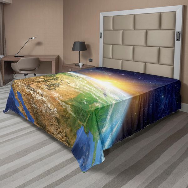 Abakuhaus Lenzuolo Spaziale, Vista Celeste Dell'alba Sul Pianeta Terra Con Campo Stellato Oceano Pacifico, Lenzuolo Morbido E Confortevole Per Un Letto Decorativo 1 Pezzo 266 Cm X 260 Cm, Multicolore-image