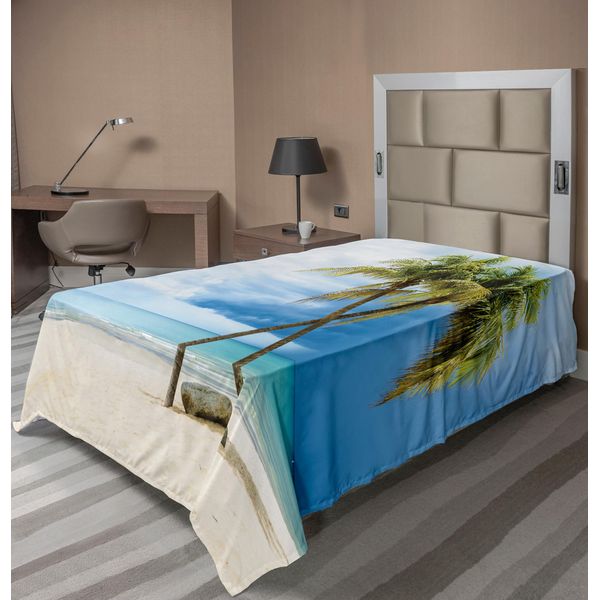Abakuhaus Lenzuolo Hawaiano, Cielo Nuvoloso, Barca, Palma Marina, Sabbia, Spiaggia, Thailandia, Vista Mare, Stampa, Lenzuolo Morbido E Confortevole Per Un Letto Decorativo, 1 Pezzo, 190 Cm X 100 Cm, Verde Blu-image