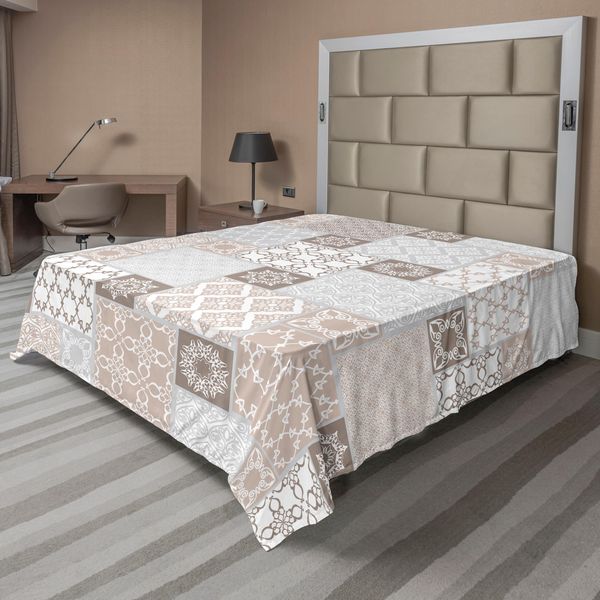 Abakuhaus Lenzuolo Orient, Motivo Orientale, Motivo Patchwork Pastello, Decorazione In Filigrana, Illustrazione, Lenzuolo Morbido E Confortevole Per Un Letto Decorativo, 1 Pezzo, 266 Cm X 260 Cm, Beige, Bianco, Grigio-image