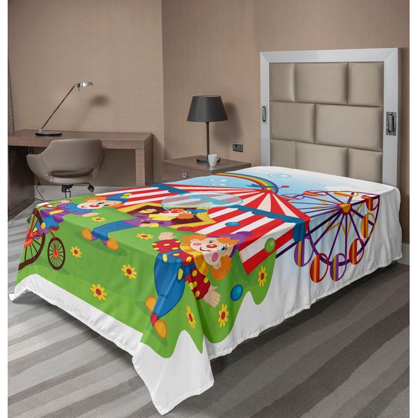Abakuhaus Lenzuolo Da Letto Circus, Scena Circense Con Clown Sull'erba Rainbow Ferris Wheel Happy Bubbles Tema Infanzia, Lenzuolo Morbido E Confortevole Per Un Letto Decorativo 1 Pezzo 190 Cm X 100 Cm, Multicolore-image