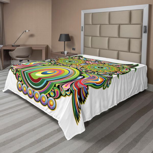 Abakuhaus Lenzuolo Con Motivo Psichedelico Di Gufi, Uccelli Con Elementi Etnici, Universo, Saggio, Animale Intelligente, Morbido E Confortevole Lenzuolo Superiore Per Un Letto Decorativo, 1 Pezzo, 275 Cm X 260 Cm, Multicolore-image