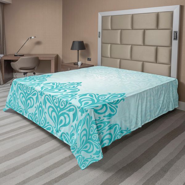Abakuhaus Lenzuolo Turchese, Stile Retrò Medievale Europeo Vittoriano Con Stampa Artistica Royal Pale, Lenzuolo Morbido E Confortevole Per Un Letto Decorativo 1 Pezzo 275 Cm X 260 Cm, Blu-image