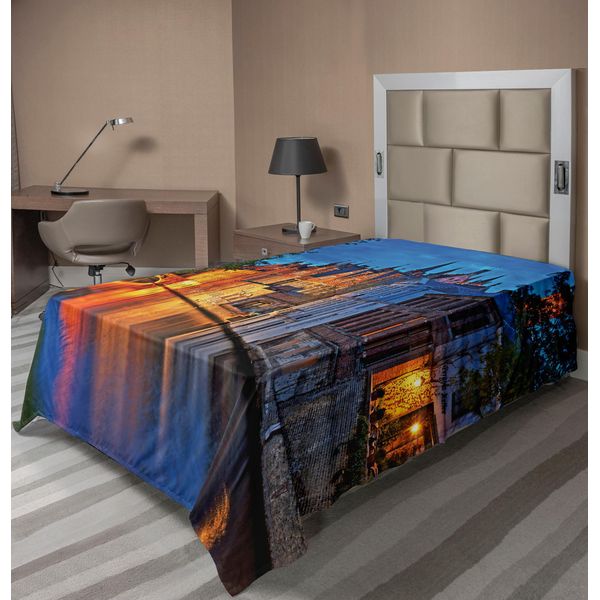 Abakuhaus Lenzuolo Medievale, Foto Notturna Dell'edificio Medievale Lungo Il Fiume Bruges Heritage Old Town Foto, Morbido E Confortevole Lenzuolo Superiore Per Un Letto Decorativo 1 Pezzo 260 Cm X 168 Cm, Multicolore-image