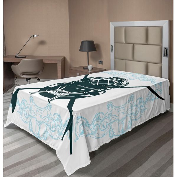 Abakuhaus Lenzuolo Da Letto Surf, Surf Shield Muta Da Sub E Elementi Myst Underwater Recreational Design, Morbido E Confortevole Lenzuolo Superiore Per Un Letto Decorativo 1 Pezzo 260 Cm X 168 Cm, Blu Petrolio Scuro Blu-image