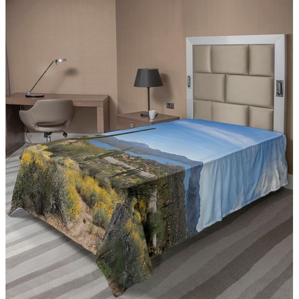 Abakuhaus Lenzuolo Saguaro, Grande Cactus Sulla Valle Sopra Il Lago Bartlett In Un Paesaggio Desertico Piatto Immagine Naturale Del Deserto Lenzuolo Superiore Piatto, Morbido E Confortevole Per Un Letto Decorativo 1 Pezzo 190 Cm X 100 Cm, Blu Verde-image
