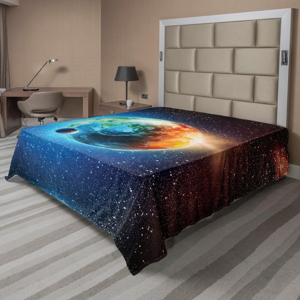 Abakuhaus Lenzuolo Spaziale, Pianeta Terra Raggi Solari Elementi Astronomia Atmosfera Cielo Satelliti Luna Immagine, Lenzuolo Morbido E Confortevole Per Un Letto Decorativo 1 Pezzo 260 Cm X 228 Cm, Blu Rosso-image