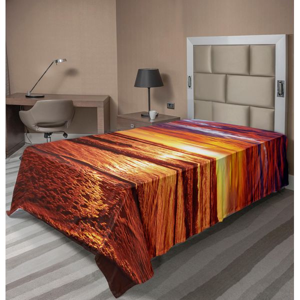 Abakuhaus Lenzuolo Hawaiano, Immagine Spettacolare Del Tramonto Sulla Spiaggia Con Raggi Di Sole, Stampa Panoramica, Lenzuolo Morbido E Confortevole Per Un Letto Decorativo, 1 Pezzo, 190 Cm X 100 Cm, Giallo Arancione-image
