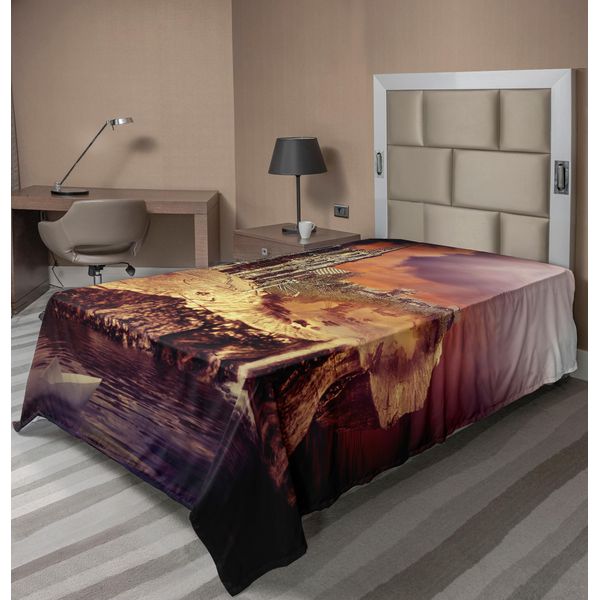Abakuhaus Lenzuolo Gotico, Castello Immaginario Villaggio Su Un Tronco Acqua Timorosa Arte Medievale Di Fantasia, Lenzuolo Morbido E Confortevole Per Un Letto Decorativo 1 Pezzo 190 Cm X 100 Cm, Crema Lilla-image