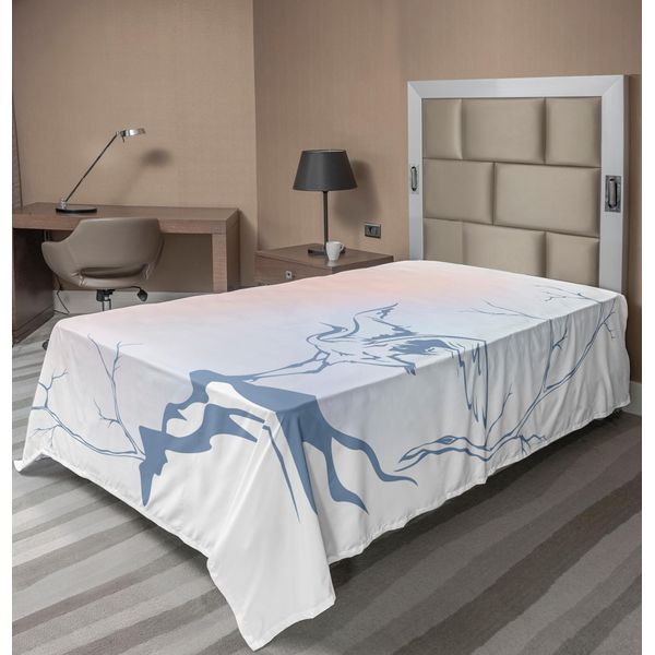 Abakuhaus Lenzuolo Asiatico, Paesaggio Invernale Con Gru Su Un Ramo, Uccello, Tema Natura, Stampa Artistica Monocromatica, Lenzuolo Morbido E Confortevole Per Un Letto Decorativo, 1 Pezzo, 260 Cm X 168 Cm, Blu Rosa-image