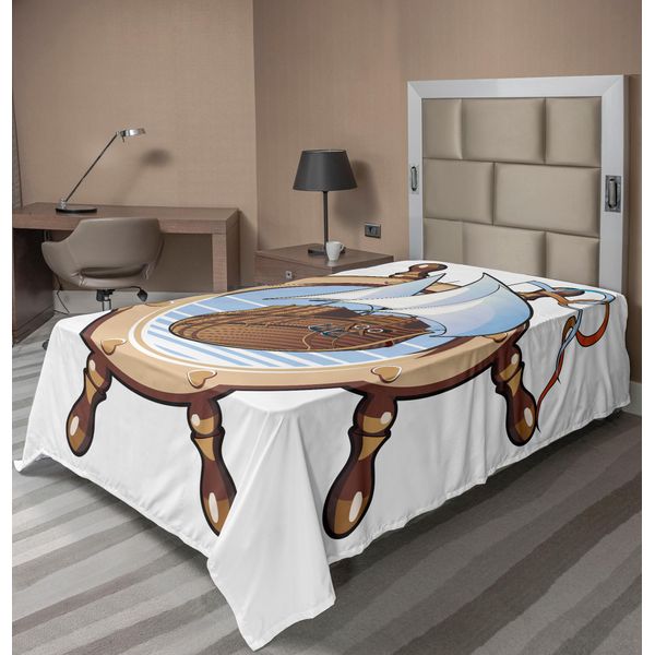Abakuhaus Lenzuolo Con Timone, Immagine Della Nave Nel Design Del Timone, Tema Marittimo Avventuroso, Grafica, Lenzuolo Morbido E Confortevole Per Un Letto Decorativo, 1 Pezzo, 260 Cm X 168 Cm, Marrone Blu-image