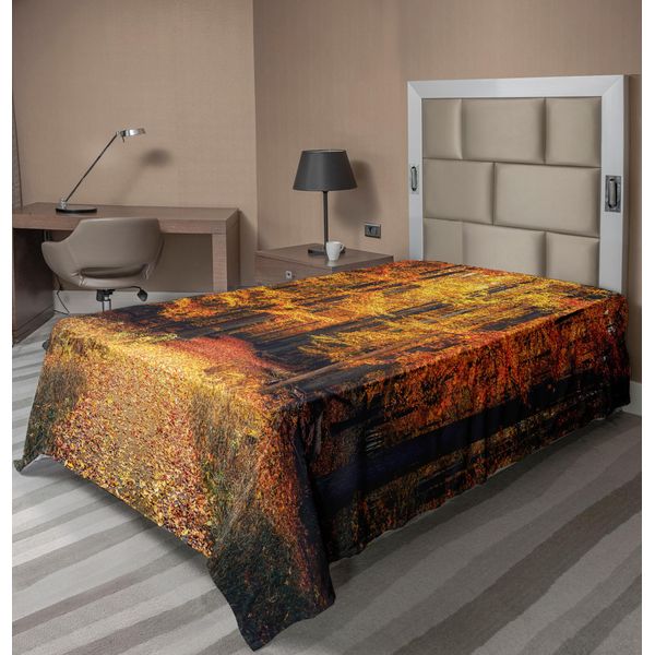 Abakuhaus Lenzuolo Da Letto Bosco, Foto Autunnale Nel Parco Nazionale Con Foglie Vivaci, Tema Eco-Mistico, Lenzuolo Morbido E Confortevole Per Un Letto Decorativo, 1 Pezzo 190 Cm X 100 Cm, Arancione Marrone-image
