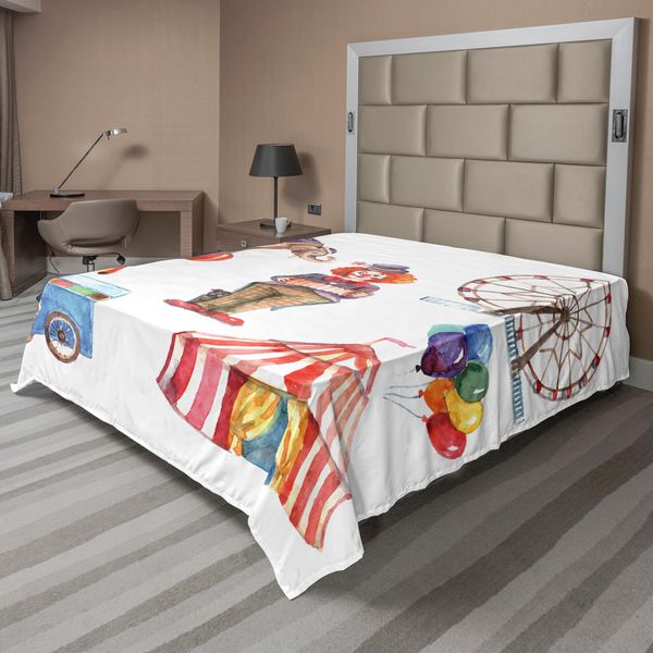 Abakuhaus Lenzuolo Da Letto Circus, Elementi Circensi Con Clown, Elefanti, Palloncini, Furgoncino Dei Gelati, Illustrazione Ad Acquerello, Lenzuolo Morbido E Confortevole Per Un Letto Decorativo, 1 Pezzo, 244 Cm X 205 Cm, Multicolore-image