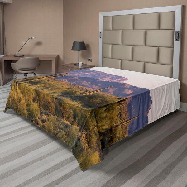 Abakuhaus Lenzuolo Saguaro, Paesaggio Desertico Dell'arizona Con Immagine Serale Della Natura Selvaggia Della Montagna Cactus In Primavera, Lenzuolo Morbido E Confortevole Per Un Letto Decorativo 1 Pezzo 260 Cm X 228 Cm, Marrone Verde-image