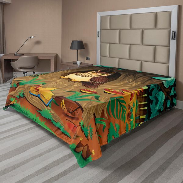 Abakuhaus Lenzuolo Con Gufo, Vecchia Tata Saggia Nonna Gufo Nel Castagno, Stampa Con Personaggi Alla Salvia, Morbido E Confortevole Lenzuolo Superiore Per Un Letto Decorativo 1 Pezzo 260 Cm X 228 Cm, Multicolore-image