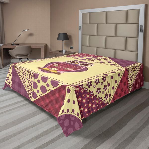 Abakuhaus Lenzuolo Con Gufi, Motivo Vintage Con Gufi Invisibili Alle Prede Notturne Che Imitano I Carnivori, Lenzuolo Morbido E Confortevole Per Un Letto Decorativo 1 Pezzo 244 Cm X 205 Cm, Giallo Viola Rosa-image