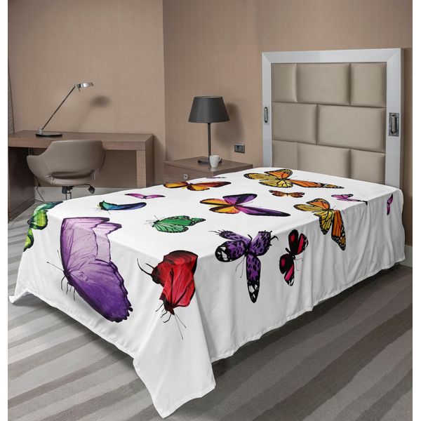 Abakuhaus Lenzuolo Con Farfalle, Collezione Di Animali Spirituali Indipendenti Volanti Di Vari Colori, Lenzuolo Morbido E Confortevole Per Un Letto Decorativo 1 Pezzo 190 Cm X 100 Cm, Multicolore-image