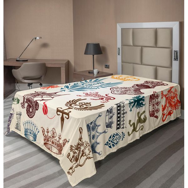 Abakuhaus Lenzuolo Medievale, Collezione Di Icone Medievali Rinascimentali In Stile Retrò Barocco Classico, Stampa Artistica, Lenzuolo Morbido E Confortevole Per Un Letto Decorativo 1 Pezzo 260 Cm X 168 Cm, Multicolore-image