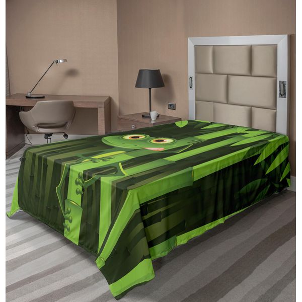 Abakuhaus Lenzuolo Per Animali, Divertente Illustrazione Di Una Simpatica Rana Su Un Tronco Nella Giungla Di Bambù, Natura, Morbido E Confortevole Lenzuolo Superiore Per Un Letto Decorativo, 1 Pezzo, 190 Cm X 100 Cm, Verde-image