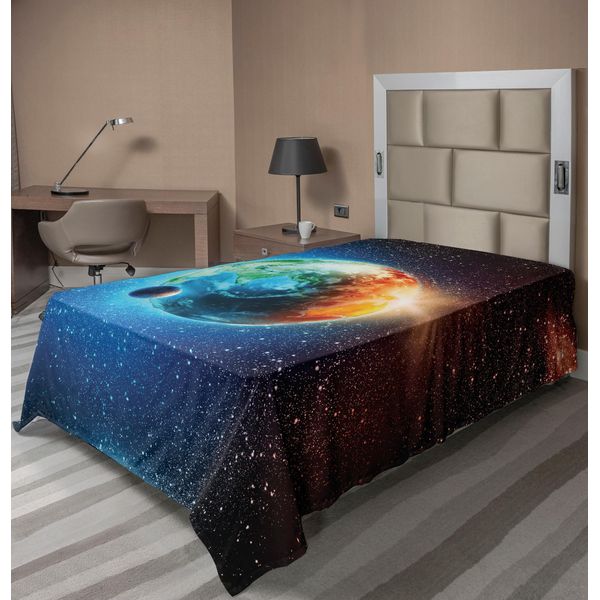 Abakuhaus Lenzuolo Spaziale, Pianeta Terra Raggi Solari Elementi Astronomia Atmosfera Cielo Satelliti Luna Immagine, Lenzuolo Morbido E Confortevole Per Un Letto Decorativo 1 Pezzo 190 Cm X 100 Cm, Blu Rosso-image