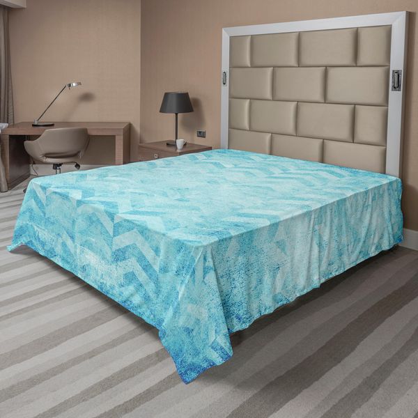 Abakuhaus Lenzuolo Turchese, Disegno Geometrico A Zig Zag Su Carta Antica, Stampa Artistica Moderna, Lenzuolo Morbido E Confortevole Per Un Letto Decorativo, 1 Pezzo, 266 Cm X 260 Cm, Turchese-image