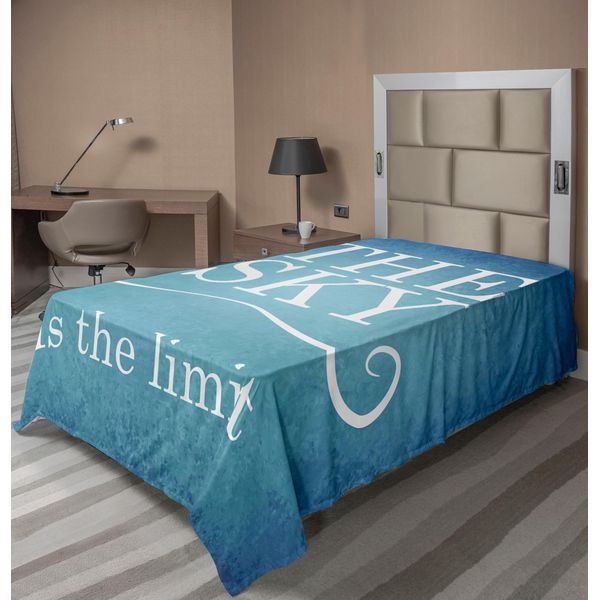 Abakuhaus Lenzuolo Con Proverbio, Il Cielo è Il Limite Tipografia Citazione Motivazionale Illustrazione Dal Design Semplice, Morbido E Confortevole Lenzuolo Superiore Per Un Letto Decorativo 1 Pezzo 260 Cm X 168 Cm, Blu E Bianco-image