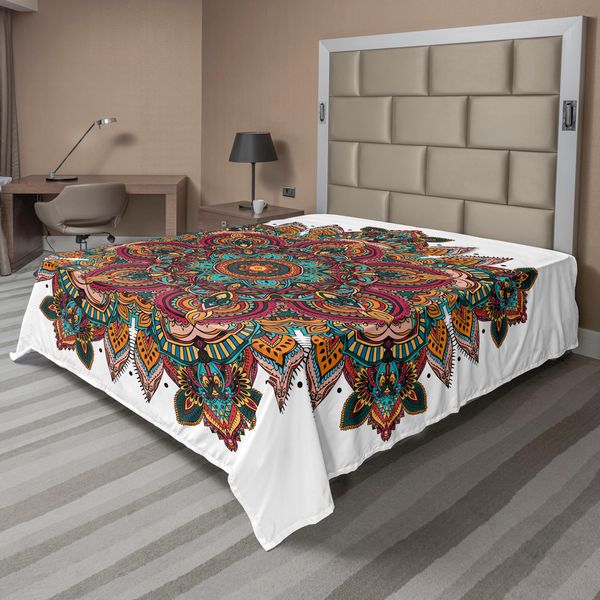 Abakuhaus Lenzuolo Mandala, Design Etnico Mandala Unifying Center, Motivo Religioso Orientale Stampato, Lenzuolo Morbido E Confortevole Per Un Letto Decorativo, 1 Pezzo, 244 Cm X 205 Cm, Multicolore-image
