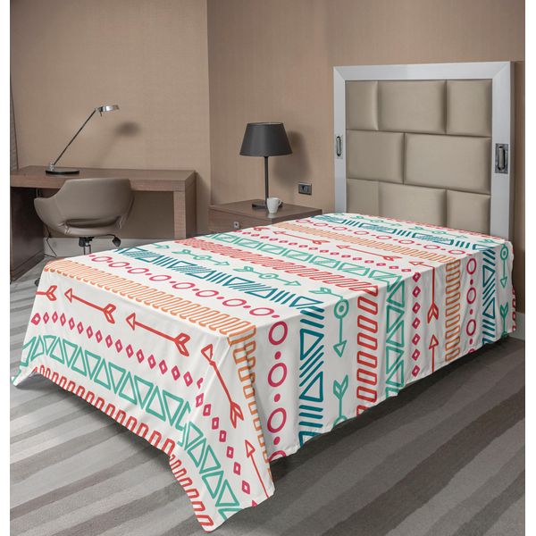Abakuhaus Lenzuolo Con Frecce, Motivi Etnici Maya Aztechi E Forme Geometriche Triangolari Arte Indigena, Lenzuolo Morbido E Confortevole Per Un Letto Decorativo 1 Pezzo 190 Cm X 100 Cm, Multicolore-image