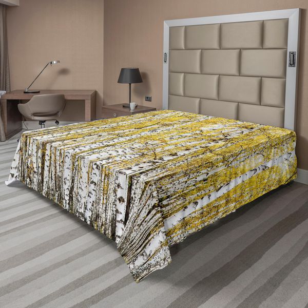 Abakuhaus Lenzuolo Da Letto Bosco, Alberi Autunnali, Bosco Di Betulle, Bosco Dorato, Ottobre, Stampa Paesaggio Naturale Stagionale, Lenzuolo Superiore Morbido E Confortevole Per Un Letto Decorativo, 1 Pezzo, 275 Cm X 260 Cm, Giallo E Grigio-image