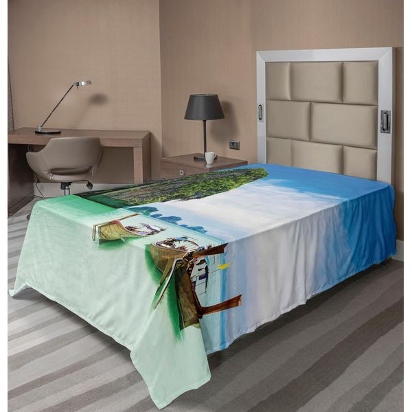 Abakuhaus Lenzuolo, Roccia Calcarea Nel Mare Con Barche, Cielo Sereno, Costa Con Orizzonte Lontano, Foto Naturalistica, Lenzuolo Morbido E Confortevole Per Un Letto Decorativo, 1 Pezzo, 190 Cm X 100 Cm, Multicolore-image
