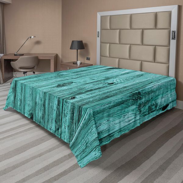 Abakuhaus Lenzuolo Turchese, Parete Con Sfondo Turchese E Mobili Antichi In Legno Con Stampa Artistica, Lenzuolo Morbido E Confortevole Per Un Letto Decorativo 1 Pezzo 266 Cm X 260 Cm, Blu-image