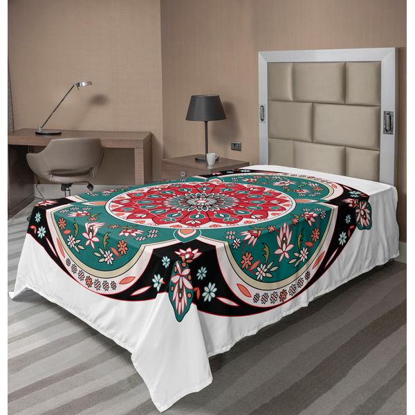 Abakuhaus Lenzuolo Orientale, Ricamo Orientale In Stile Etnico Con Illustrazione Floreale Dell'antica Arte Orientale, Lenzuolo Morbido E Confortevole Per Un Letto Decorativo 1 Pezzo 260 Cm X 168 Cm, Multicolore-image