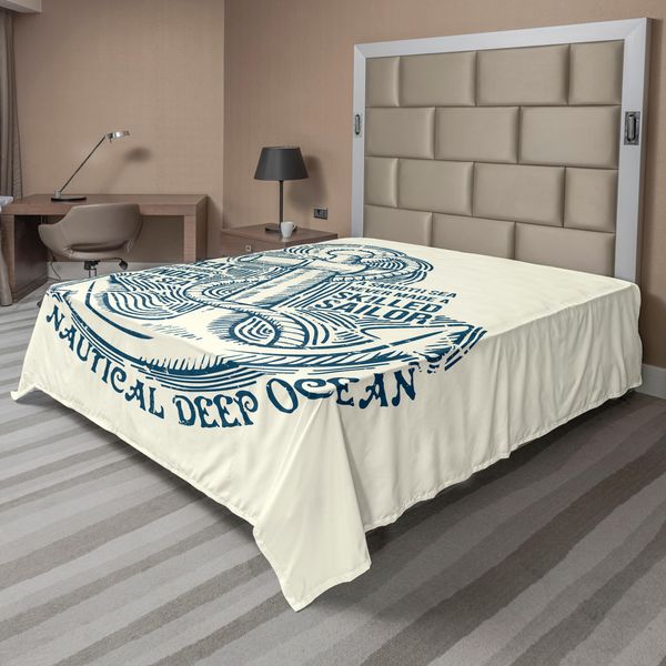 Abakuhaus Lenzuolo Anchor, Anchor Skilled Sailor Adventures Sotto Il Mare Motivo Nautico Stile Vintage, Morbido E Confortevole Lenzuolo Superiore Per Un Letto Decorativo 1 Pezzo 266 Cm X 260 Cm, Crema Blu-image