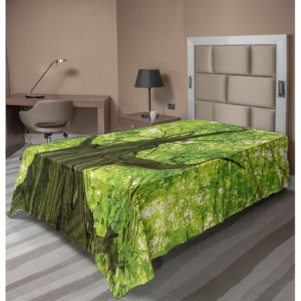 Abakuhaus Lenzuolo Da Letto Bosco, Grande Albero Maestoso Ambiente Paesaggio Eco Solidarietà Parco Nazionale Paesaggio, Lenzuolo Morbido E Confortevole Per Un Letto Decorativo 1 Pezzo 190 Cm X 100 Cm, Verde Marrone-image