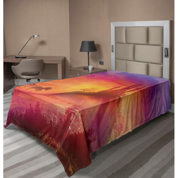 Abakuhaus Lenzuolo Fantasia, Castello Medievale Gotico E Carrozza Fantasy Con Stampa Del Regno, Lenzuolo Morbido E Confortevole Per Un Letto Decorativo 1 Pezzo 260 Cm X 168 Cm, Viola Arancione-image