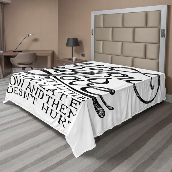 Abakuhaus Lenzuolo Con Proverbio, Tutto Ciò Di Cui Hai Bisogno, Amore Calligrafia Fumetto Divertimento Felicità Citazioni Stampa Grafica, Morbido E Confortevole Lenzuolo Superiore Per Un Letto Decorativo 1 Pezzo 266 Cm X 260 Cm, Bianco Nero-image