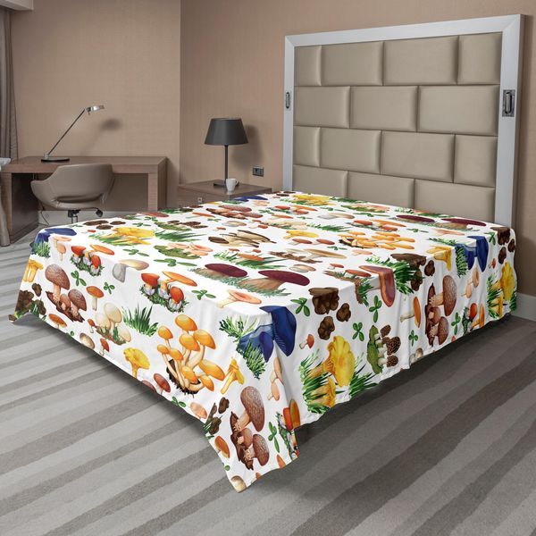 Abakuhaus Lenzuolo Con Funghi, Motivo Con Diversi Tipi Di Funghi Selvatici, Tema Giardino Biologico Naturale, Lenzuolo Morbido E Confortevole Per Un Letto Decorativo, 1 Pezzo, 266 Cm X 260 Cm, Multicolore-image