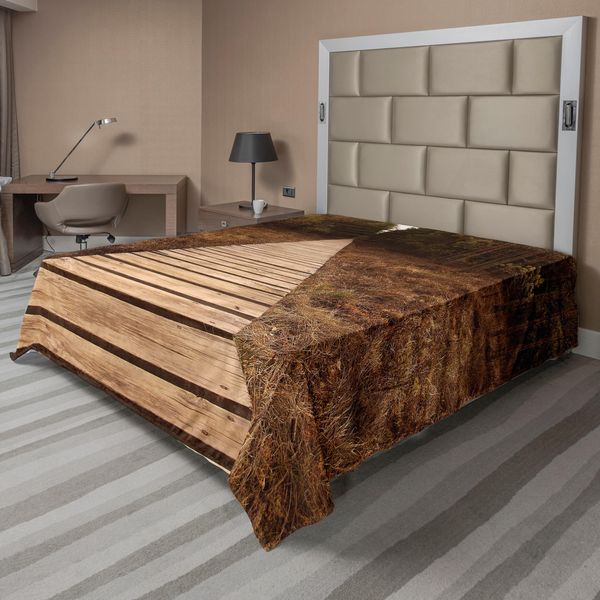 Abakuhaus Lenzuolo Paesaggistico, Sentiero Boschivo, Il Sentiero Boschivo Verso Il Profondo Nella Stagione Autunnale, Morbido E Confortevole Lenzuolo Superiore Per Un Letto Decorativo 1 Pezzo 266 Cm X 260 Cm, Marrone Verde-image