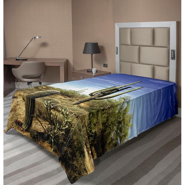 Abakuhaus Lenzuolo Saguaro, Cactus Saguaro Alto Con Spine Lascia Piante Del Deserto Nella Stampa Giornaliera Soleggiata, Lenzuolo Superiore Morbido E Confortevole Per Un Letto Decorativo 1 Pezzo 260 Cm X 168 Cm, Blu Verde-image
