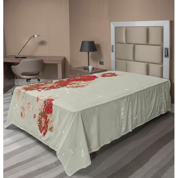Abakuhaus Lenzuolo Antico, Stile Vintage Con Stampa A Rose Su Motivo Floreale Antico, Piante Da Giardino, Lenzuolo Morbido E Confortevole Per Un Letto Decorativo, 1 Pezzo, 190 Cm X 100 Cm, Beige Crema Rosso-image