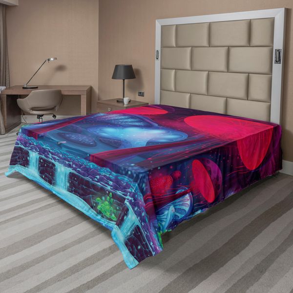 Abakuhaus Lenzuolo Con Funghi, Funghi Magici Con Illustrazioni Autentiche, Bosco Incantato, Motivo Psichedelico, Lenzuolo Morbido E Confortevole Per Un Letto Decorativo, 1 Pezzo, 275 Cm X 260 Cm, Blu Rosso-image