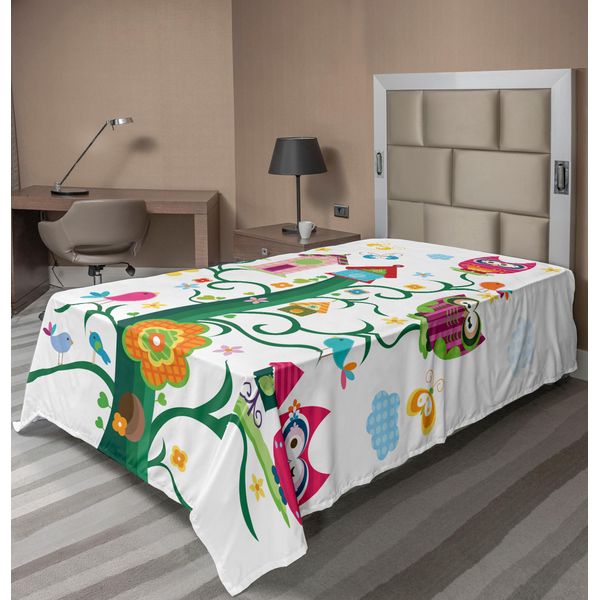 Abakuhaus Lenzuolo Con Gufi, Gufi Su Un Albero Con Occhi Pazzi, Mosaico Di Puntini, Magia Nell'aria, Mascotte Notturne, Lenzuolo Morbido E Confortevole Per Un Letto Decorativo, 1 Pezzo, 260 Cm X 168 Cm, Multicolore-image